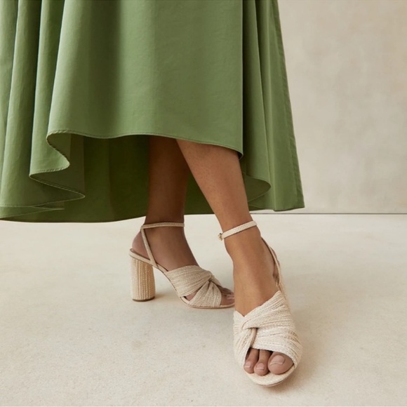 NEW Loeffler Randall Reed Cream Sparkle Pleated Twist Heels Sandals 8 - Picture 4 of 12